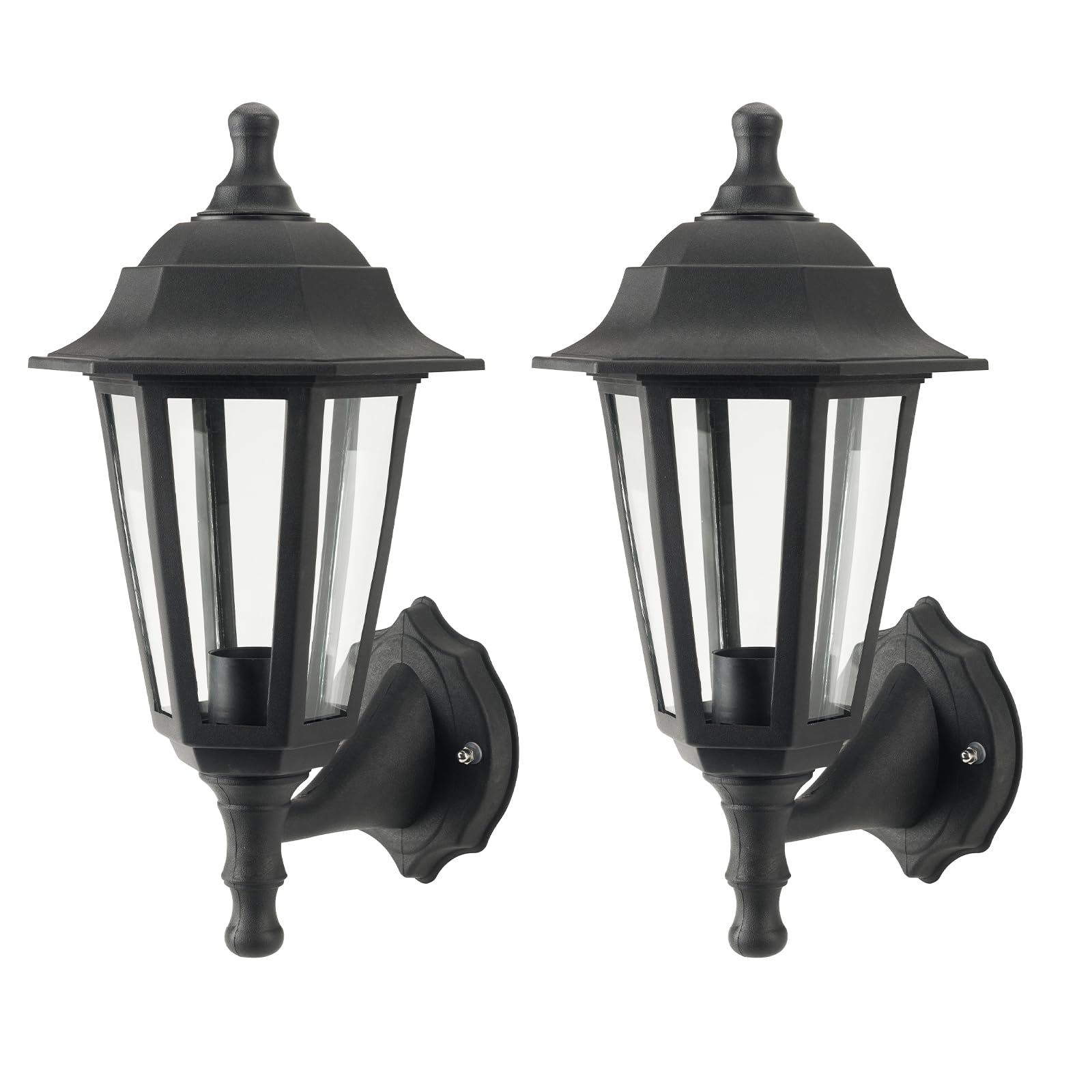 olvaxey Plastic Outdoor Wall Light with Glass Diffuser - AC Powered Wall Light for Exterior,IP44(Excluded Bulb) (Black, 2 Pack)
