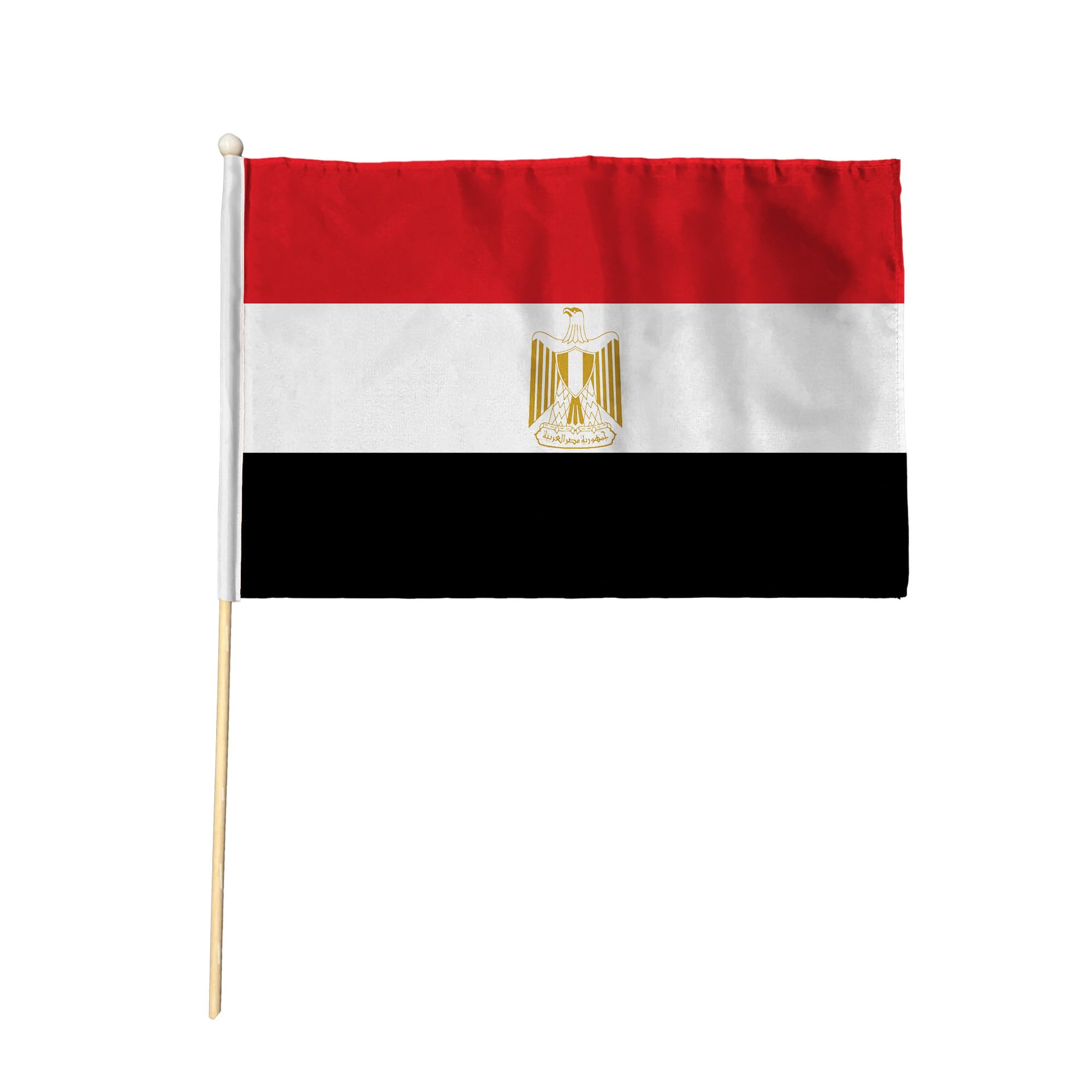 Flagtex Egypt Pack of 2 Hand Waving Flag (9x6 Inch) - Premium Wooden Stick Hand Flag with Natural Wood Pole Egyptian National Flag for Events Celebrations International Sports Cultural Displays