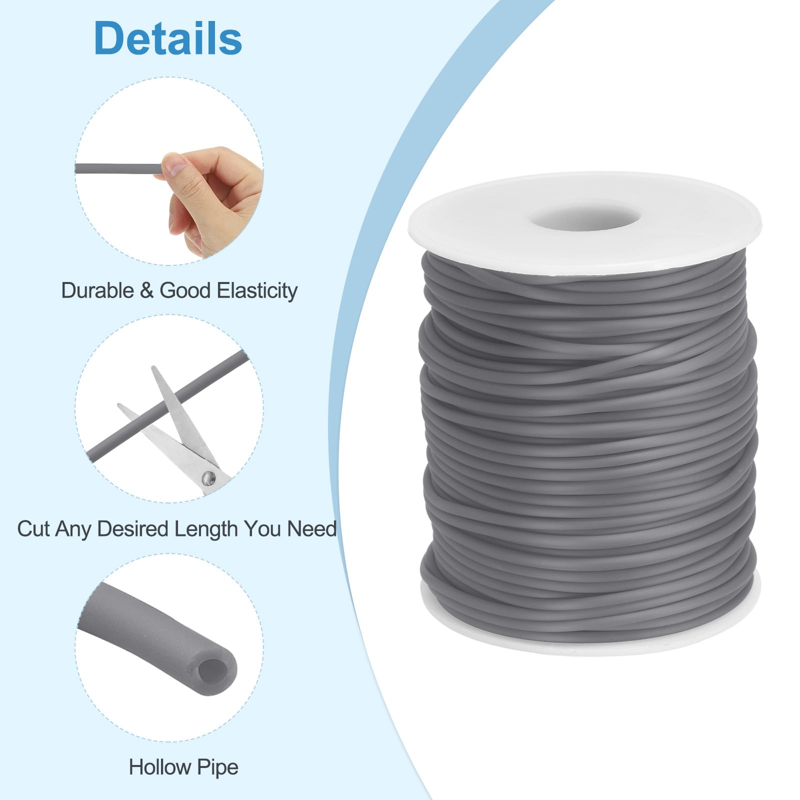 PATIKIL Hollow Pipe Rubber Cord 55 Yards 2mm, PVC Rubber Tube Cord 1mm Hole with Plastic Spool for Knitting Beading DIY Craft Gray - Image 3