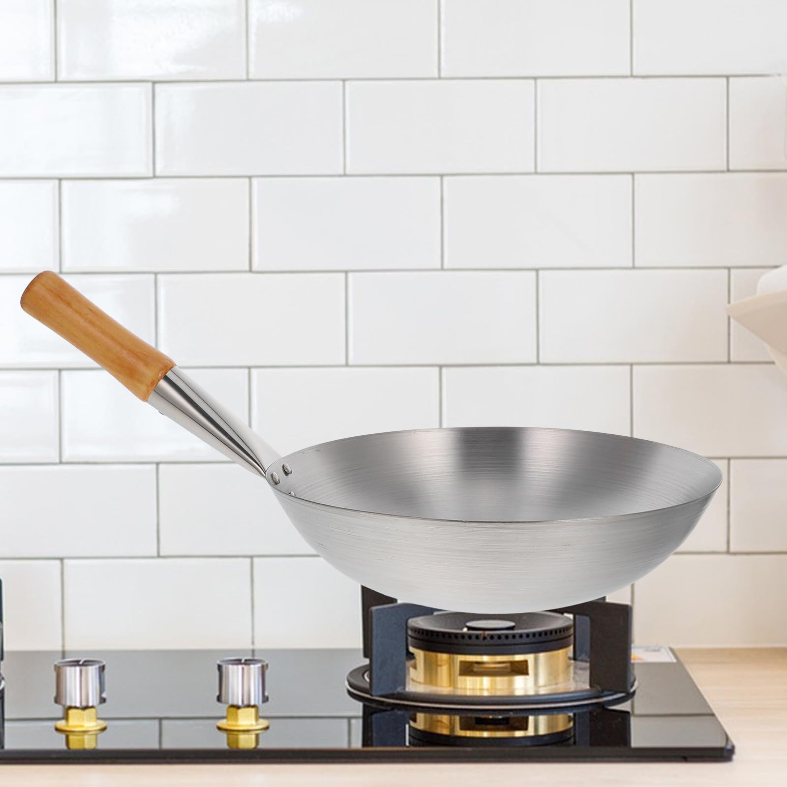 Wok Friggere Verdure per Resistente alla Corrosione in Acciaio Inossidabile Manico Singolo Ergonomico Argento Uso Quotidiano Cucina
