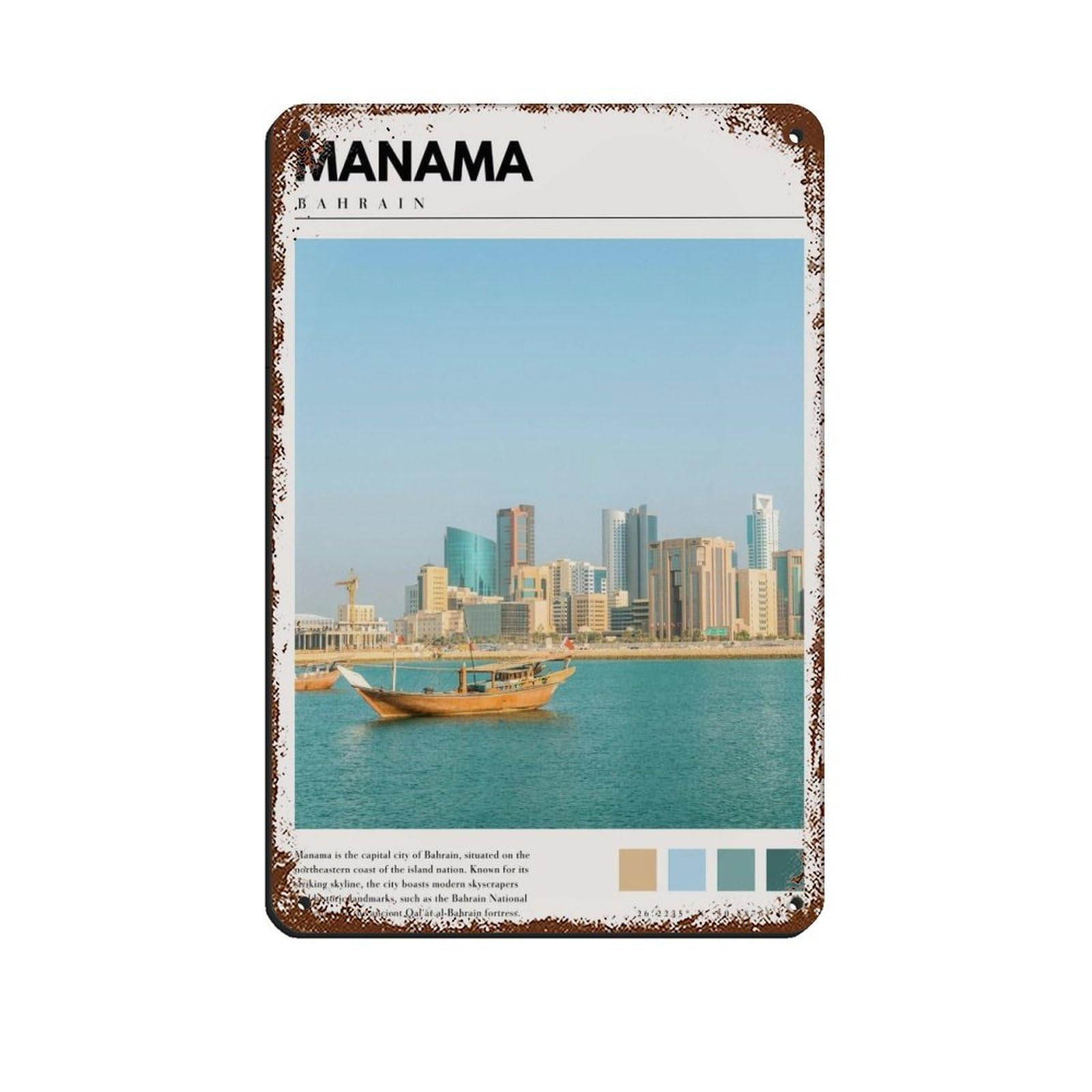 Manama Bahrain Poster Manama Art Retro Poster Metal Tin Sign Chic Art Retro Iron Painting Bar People Cave Cafe Family Garage Poster Wall Decoration 8x12inch(20x30cm)
