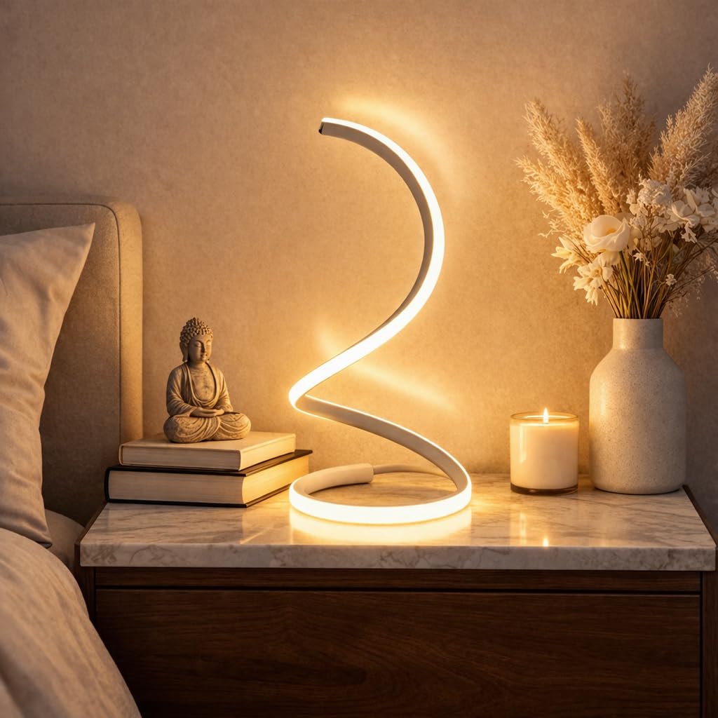 Arcadia Lampada da Comodino LED - Luce Notturna Dimmerabile Bianco Freddo, Naturale e Caldo - Design a Spirale Moderno 3200 Lumen - Abat-jour per Camera da Letto, Scrivania e Salotto (2 Unità)