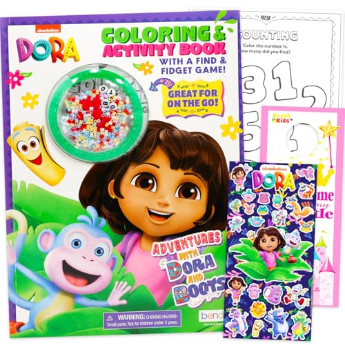 Dora the Explorer Coloring and Activity Book Set - Bundle for Kids with Activity Pages, Fidget Game, Stickers, More | Jumbo Dora Coloring Book for Kids, Girls