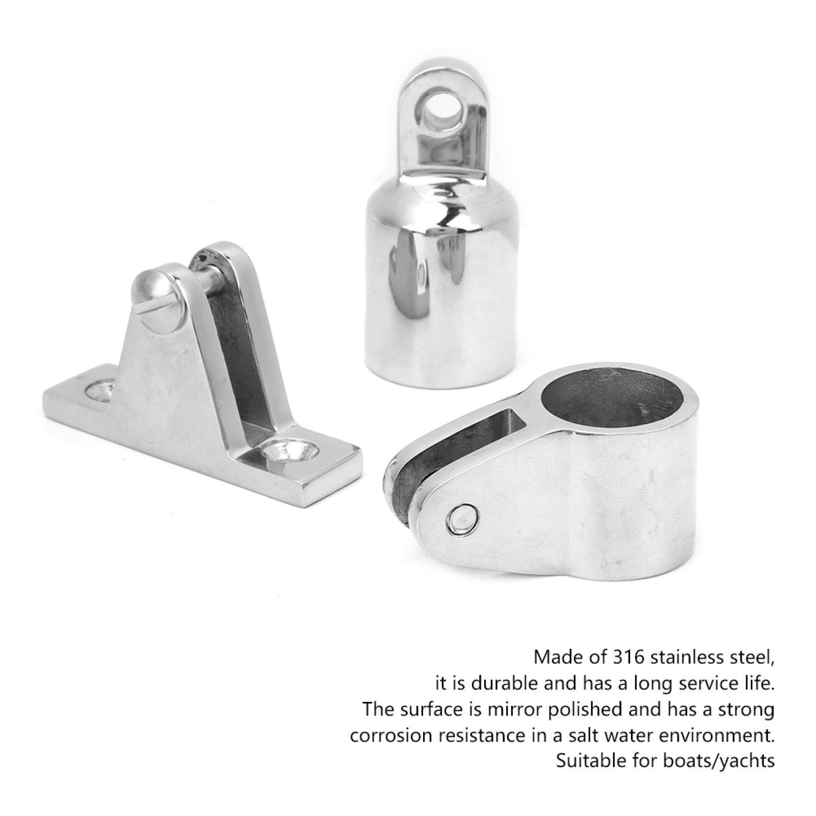 16 Stück Bimini Top Scharnier Schienenmontage Boot 3-Bogen Bimini Top Abdeckkappe Edelstahl Bootsbeschläge Hardware Scharnier Montage Kiefer Schieber Bimini Top Eye End Kit 25mm/1in