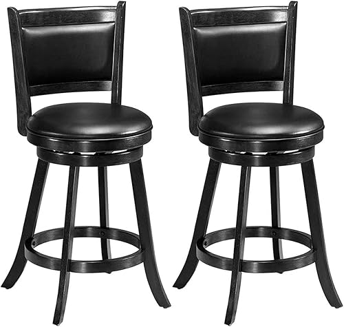 COSTWAY Juego de 2 taburetes de bar, giratorios de 360 grados, taburete de bar giratorio de madera con altura de mostrador, diseño tapizado de tela,