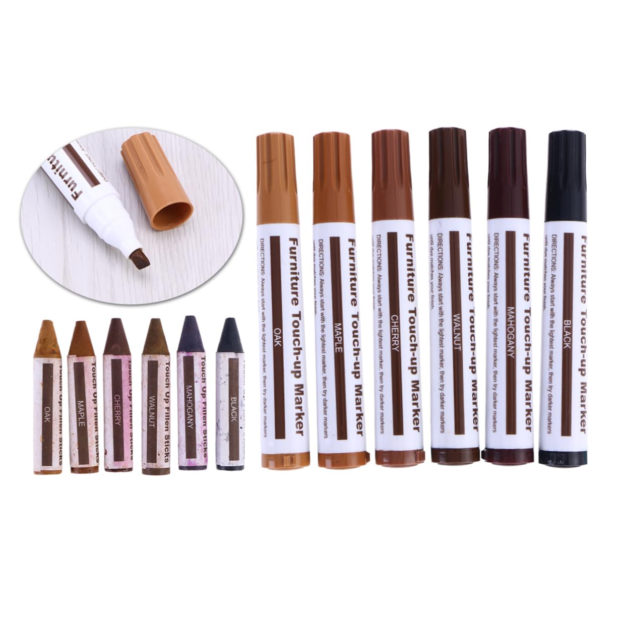 IWOWHERO Furniture Stain Repair Kit 12pc Touch up Pens Putty Crayons for Wood Scratch