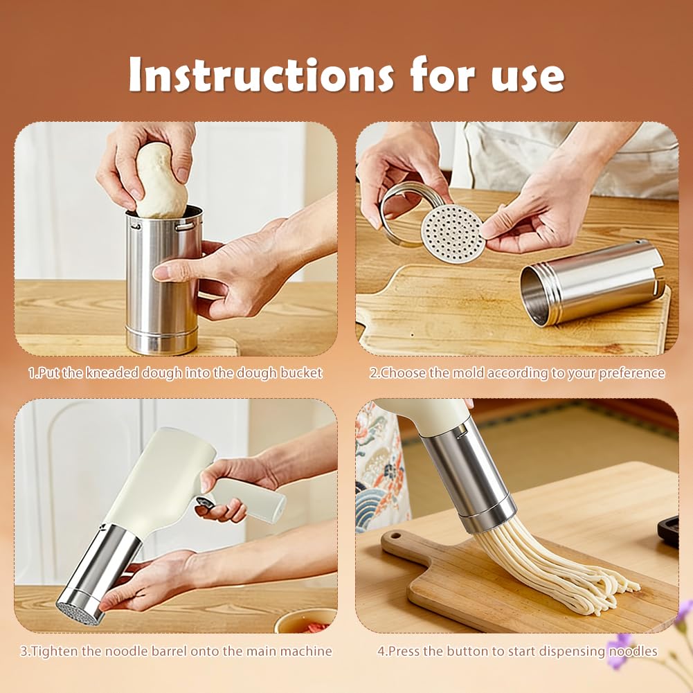 Machine à Pâtes Manuelle Sans Fil Portable 40W avec 5 Moules de Pressage pour Pâtes et Spaghettis