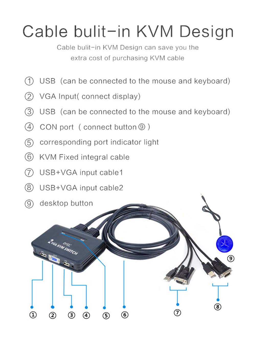 Commutateur KVM 4 Ports VGA USB - Permet De Contrôler 4 PC Avec 1 Clavier/souris/écran - Pour Bureau, Salle Serveur - Compatible Windows, Linux, Mac