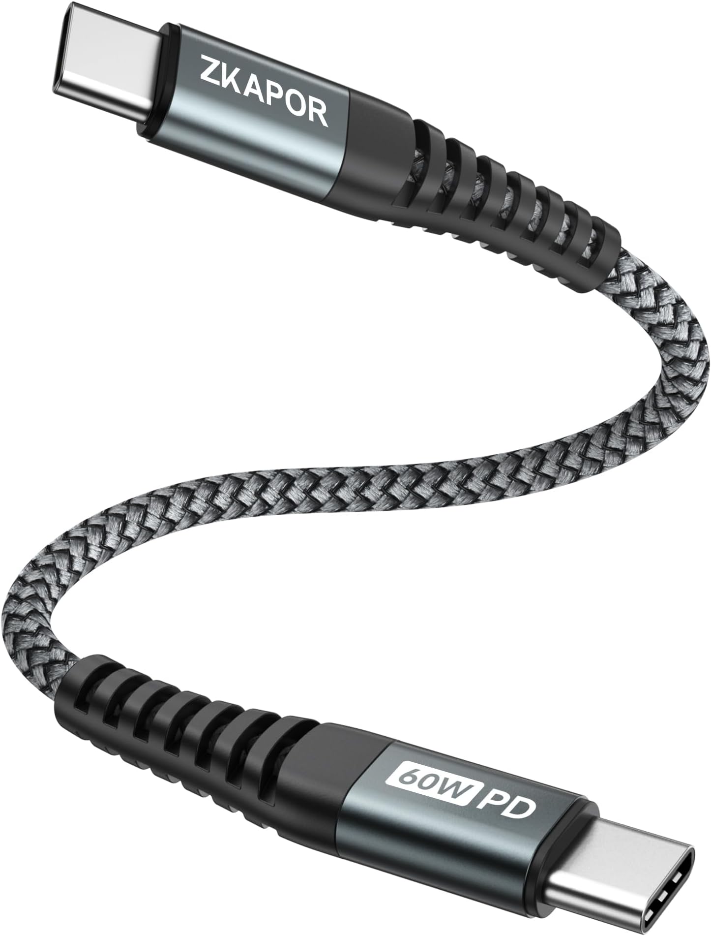 ZKAPOR USB C to USB C Cable Short 30CM, Type C to Type C Cable 60W Type C Charger Lead Fast Charging for iPhone 15/15 Pro Max, Samsung Galaxy S23 /S22, Pad Pro, Air, Huawei P40 /Mate 60, Pixel -Grey