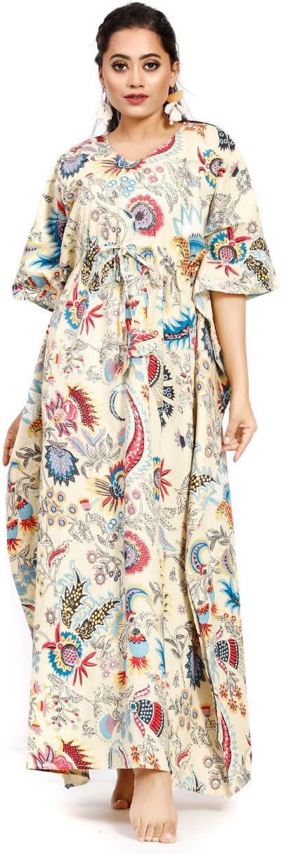 MODI FACTORYMaxi Kaftan for Women, Pure Cotton Nighty, Loungewear Kaftan | Hand Block Printed Women Nighty | Free Size