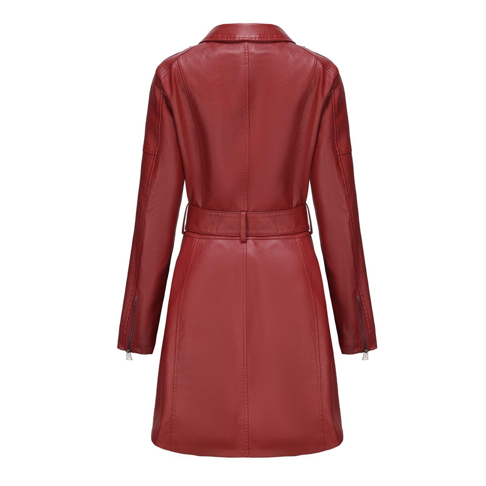 Blouson Cuir Mi-Long à Ceinture pour Femmes, Veste Coupe-Vent Manches Longues, Manteau Britannique Tendance, pour Sorties, Soirées et Tenue Rock