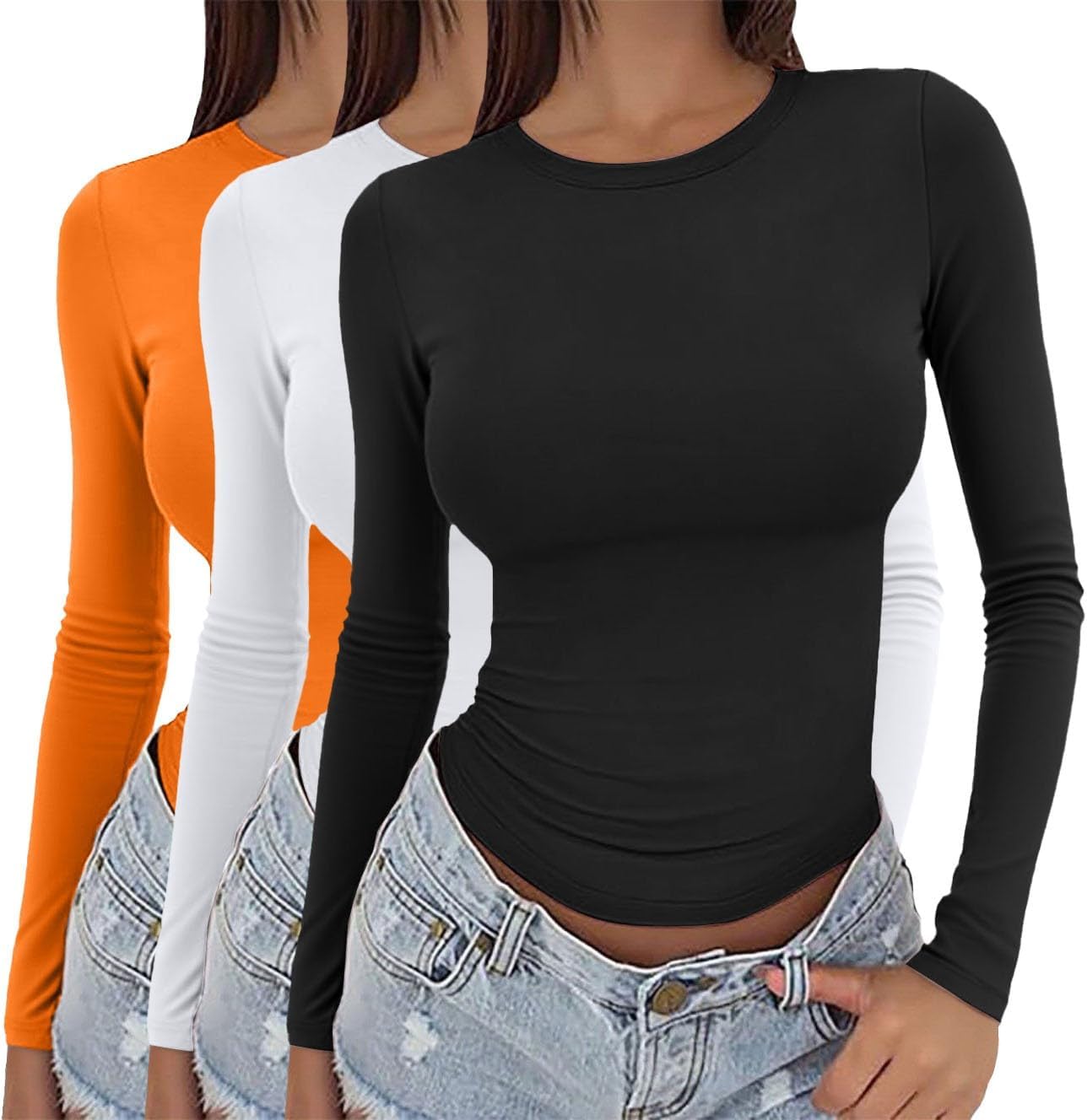 miijoory 3/5-pack Lange-mouwen Damesshirt met Ronde