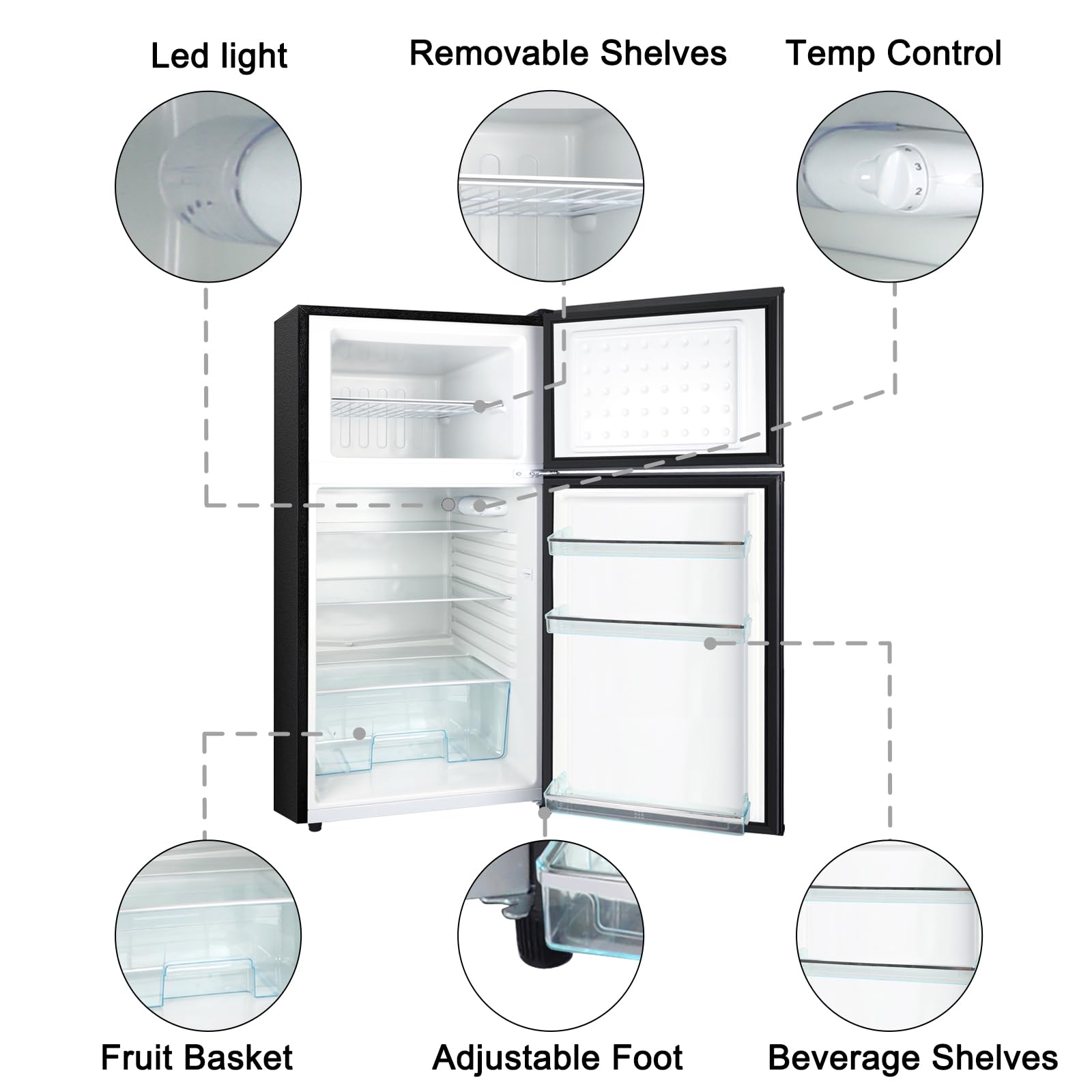HAILANG 7.0 Cu.Ft Refrigerator with Freezer, Double Door Fridge with Top Freezer, Apartment Size Fridge for Dorm, Office, Kitchen, Home, Large Capacity, 7 Settings Temperature Adjustable(Black) on Fridge.com