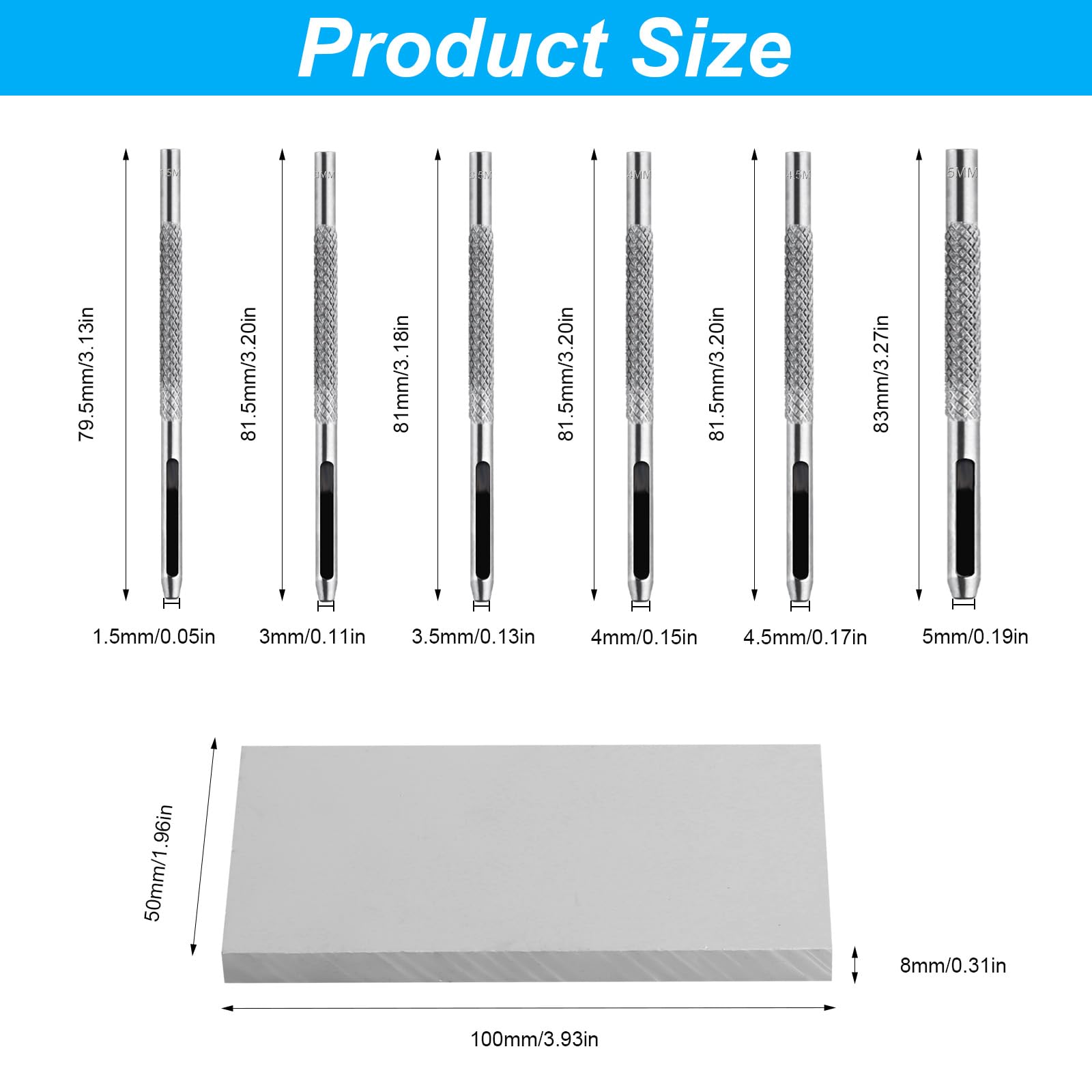9 Pcs Leather Hole Punch Tool, Hollow Punch Set for Leather Stitching Punch Tool, Leather Belt Hole Punch Tool for Leather Watch Bands Gasket Belt Canvas Paper Rubber, with 1 x PVC Board