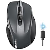 TECKNET Wireless Mouse (BT5.0/3.0 & 2.4G) Rechargeable 4800 DPI Silent USB A & Bluetooth Mouse 6 Buttons, Wide Compatibility - Grey
