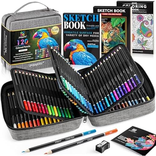 136 PCS Colored Pencils Set for Adult Coloring Books, 120 Colored Pencils