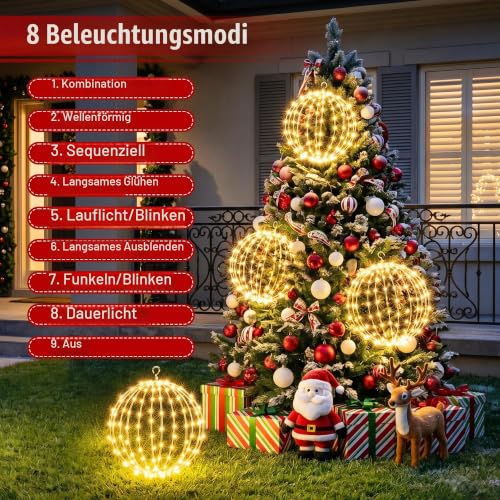 iBaycon Weihnachtsbeleuchtung Außen kugel 30CM 2 Stück Warmweiße Batterie – Ansicht 2