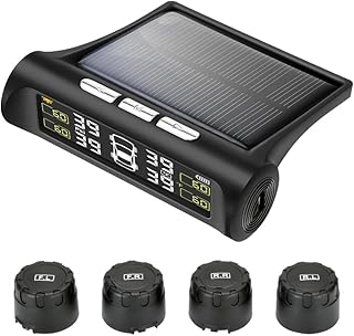 Tire Pressure Monitoring System - TPMS Tire Pressure Monitor System with Solar Charger, TPMS with 4 External sensors & 5 Alarm Modes, LCD Real-time Display, Auto Sleep Mode, Easy to Install