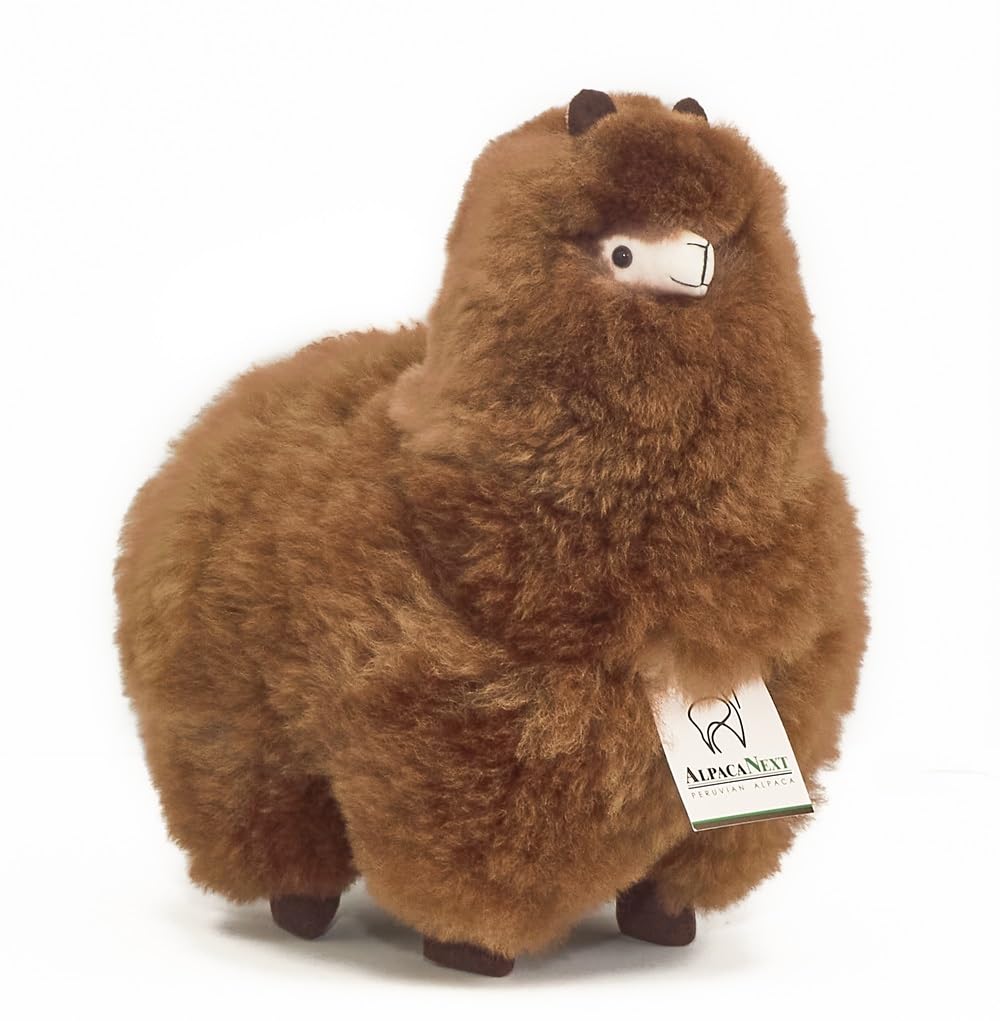AlpacaNext Alpaca Stuffed Animal – 12 inch. Cute, Soft and Cuddly Alpaca Plush Toy Handcrafted on Real Alpaka Natural Fur (12 inches, Brown)