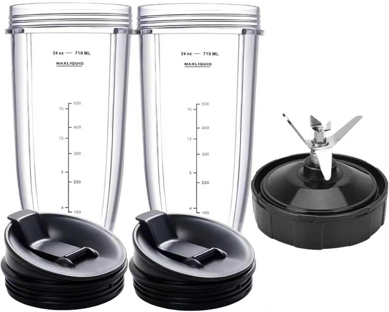 2 Packs Ninja Blender Cups & 7 Fins Ninja Blender Blade Replacement Compatible with Ninja Blender BN401 BN751 BN801 BL642 BL480-30 BL490-30 BL640 CT680 CT640C CT641 NN100 NN210 NN102 BL2012