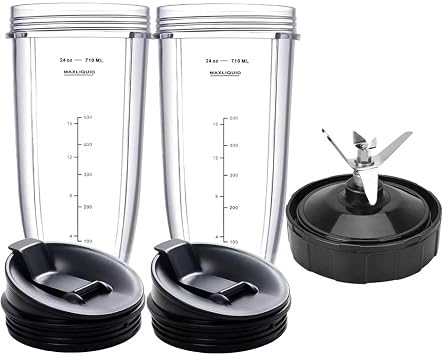 2 Packs Ninja Blender Cups & 7 Fins Blender Blade Replacement Compatible with Ninja Blenders BN401 BN751 BN801 BL642 BL480-30 BL490-30 BL640 CT680 CT640C CT641 NN100 NN210 NN102 BL2012