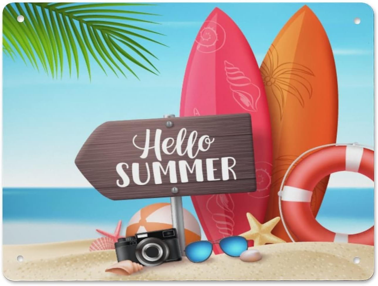Kwqdozf Tin Sign-10 12X16inch Hello Summer Vintage Metal Aluminum Tin Sign Door Signs 12X16 Inc