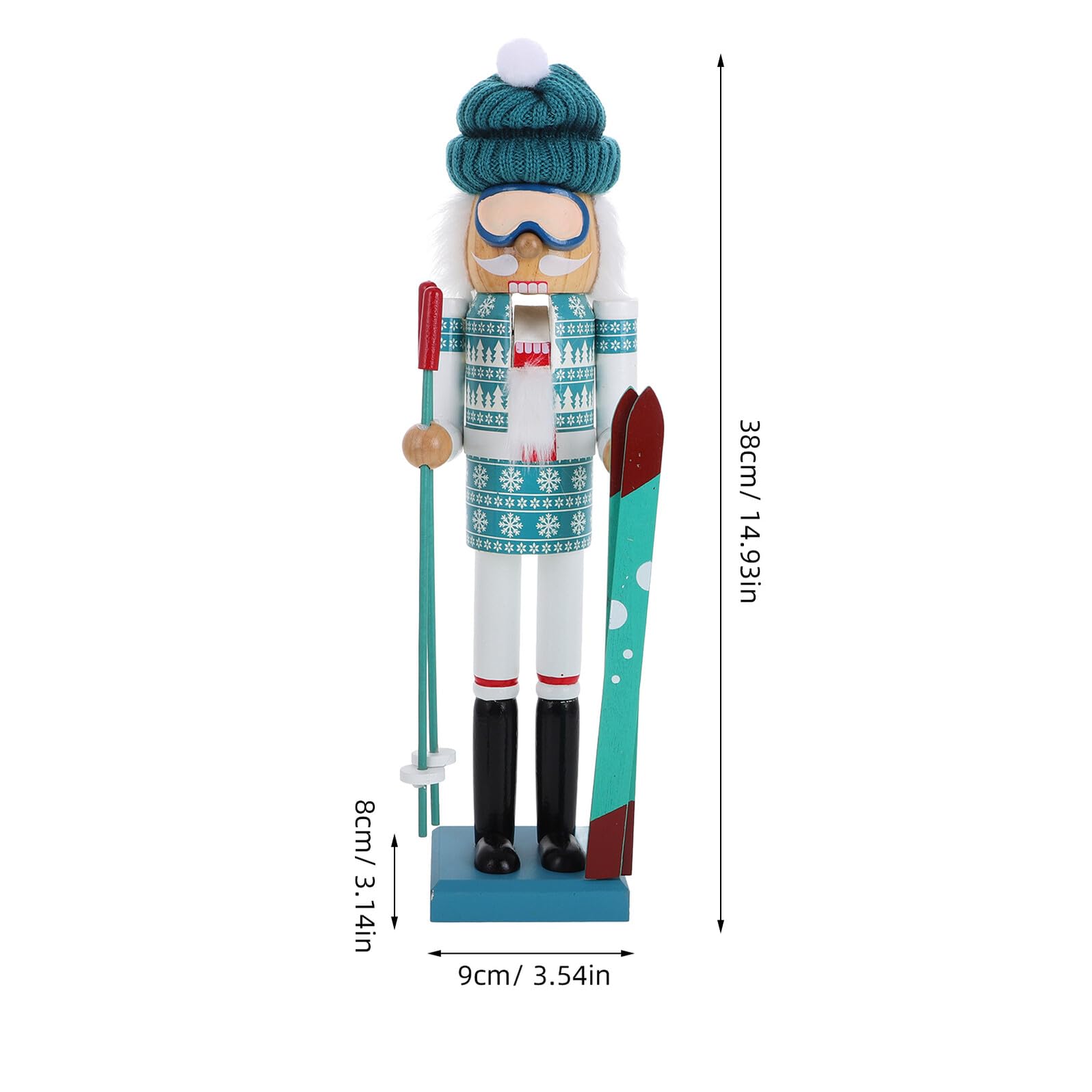 NUOBESTY Traditionelle Holzpuppe Weihnachtsmann Skifahrer 38cm und Stoff Stabile Weihnachtsdekoration für Wohnzimmer und Garten