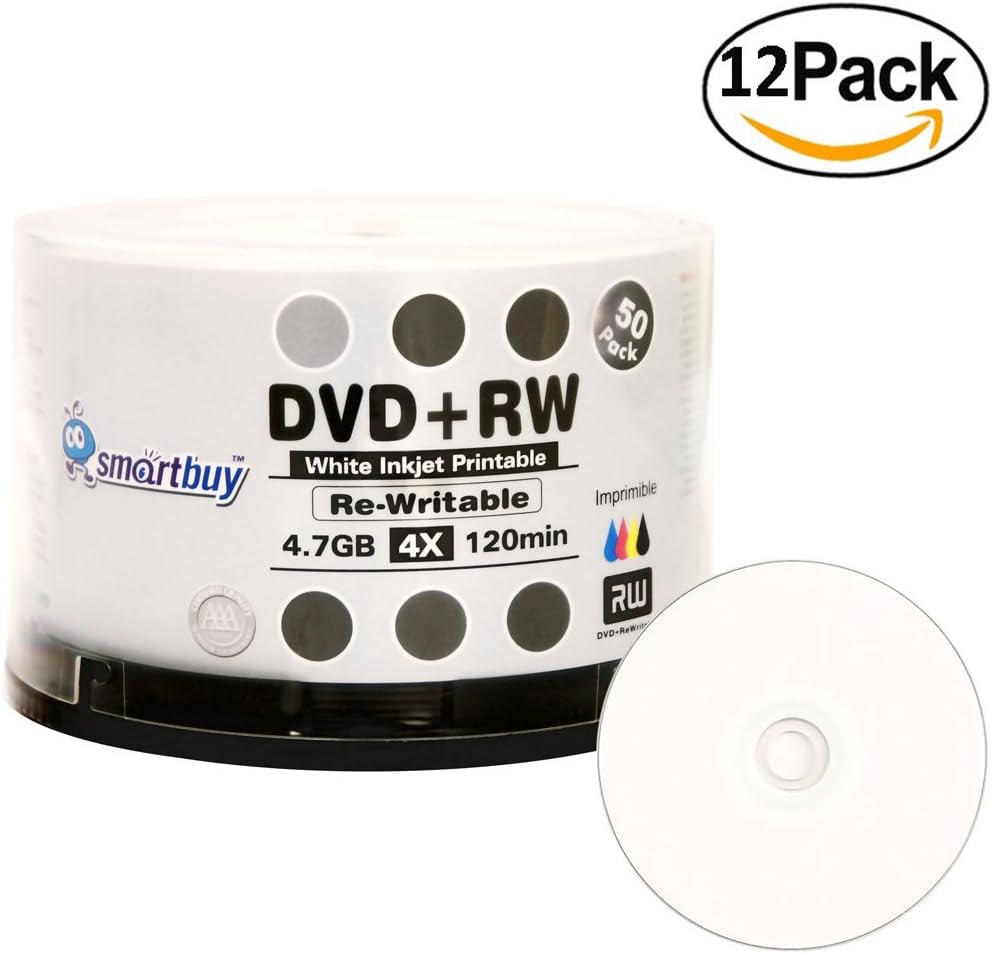 600 Pack Smartbuy Blank DVD+RW 4X 4.7GB 120Min White Inkjet Hub Printable Rewritable DVD Media Disc