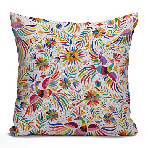 Nphuriy Funda de almohada con decoración floral mexicana, diseño étnico de pájaros y flores de cachemira, decoración de granja, funda de cojín de 40,6 x 40,6 cm, decoración del hogar