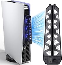 Anspect Cooling Fan for PS5 Accessories, PS5 Cooler with High-Performance Cooling Fans(6000RPM), LED Light, Upgrade Fan Blades, USB3.0 Hubs, Efficient Cooling System for PS5 Digital/Disc Edition