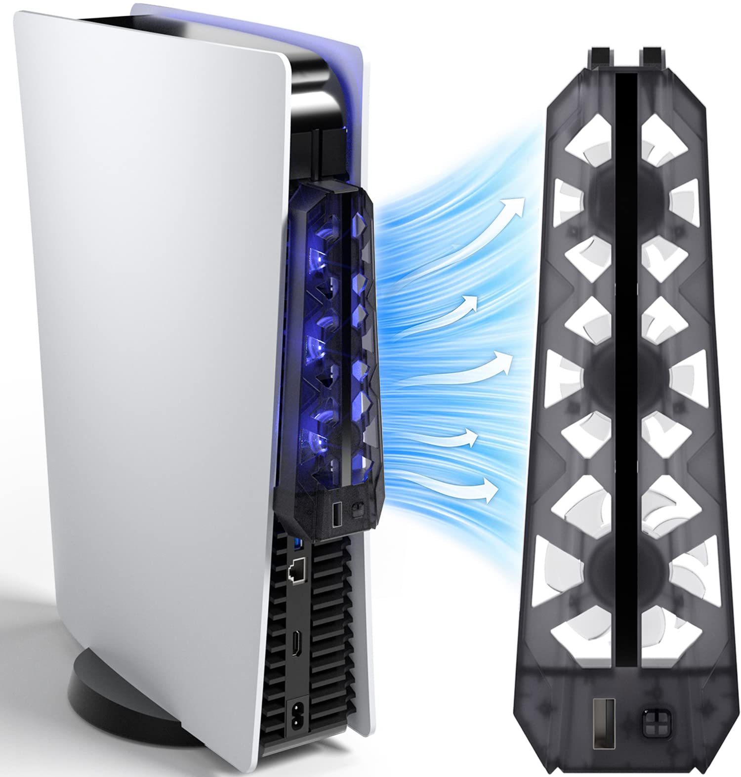 Anspect PS5 Cooling Fan, PS5 Accessories with High Efficiency Cooling Fans(7000RPM), Air Balance Blade, USB3.0 Hubs, Compatible with PlayStation 5 Console Digital/CD Version(Not for PS5 Slim/Pro)