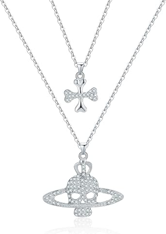 Yumikoo Skull Saturn Planet Necklace Cross Anime Gothic Women Men