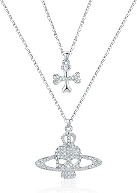 Yumikoo Skull Saturn Planet Necklace Cross Anime Gothic for Women Men