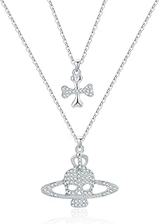 Skull Saturn Planet Necklace Cross Anime Gothic for Women Men