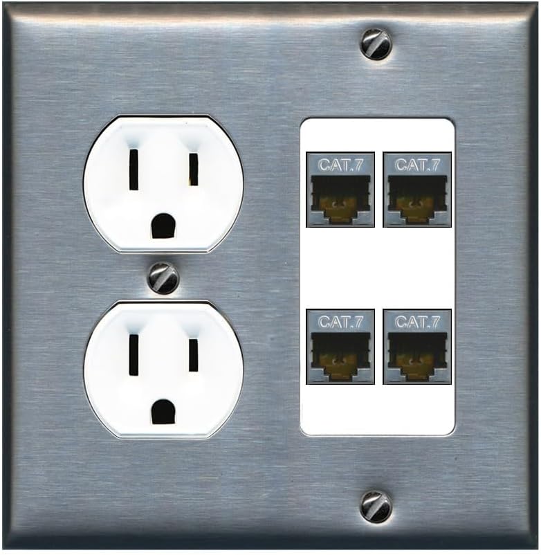 RiteAV 4 Port Cat7 Shielded Ethernet Wall Plate - Round Outlet [Stainless/White]