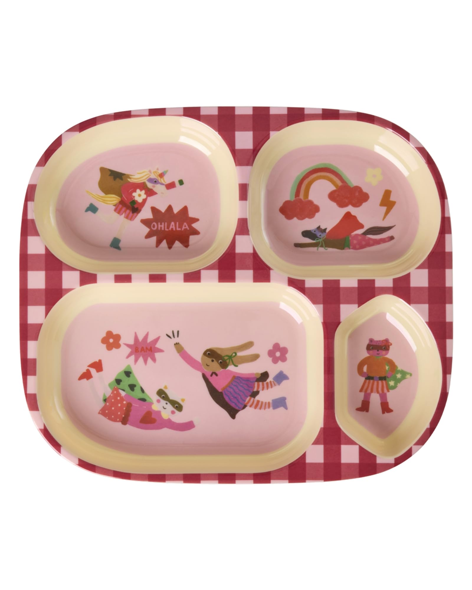 Rice Melamin Kinderteller mit 4er Einteilung - pink - Hero Print
