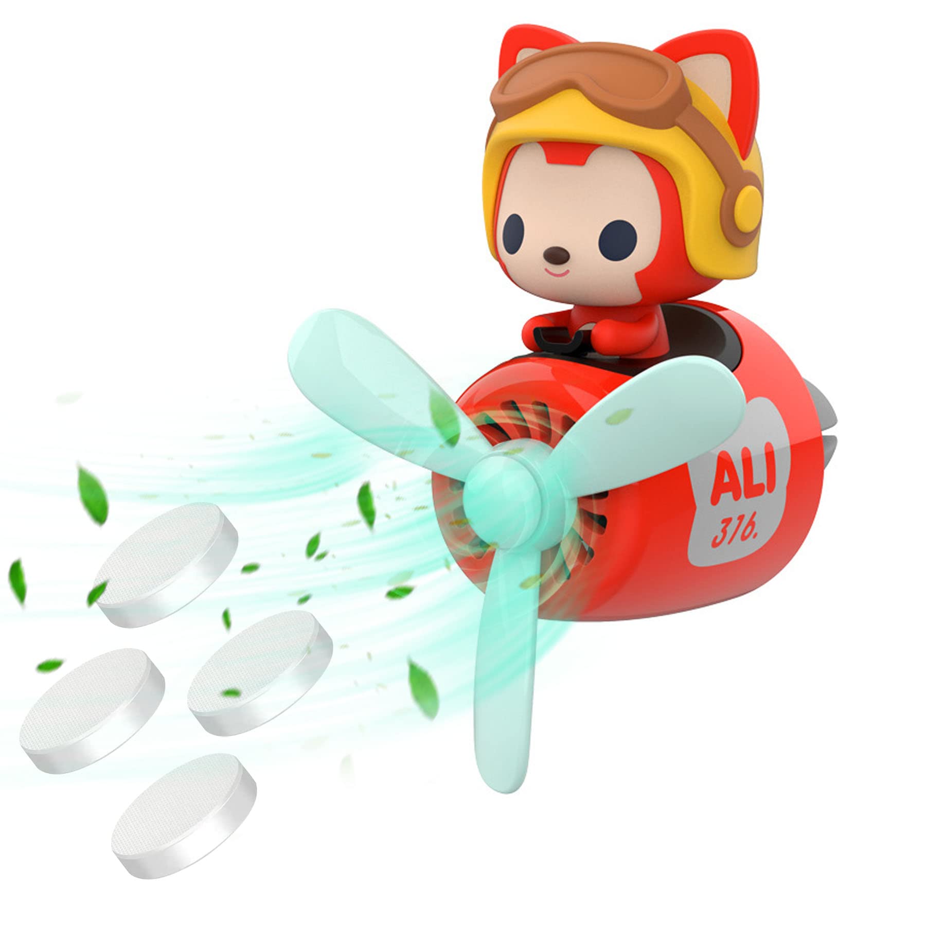 Car Air Fresheners Cute Cartoon Fox Pilot Car Diffuser Rotating Propeller Automotive Air Outlet Fan Creative Car Perfume Decoration Funny Car Interior Accessories