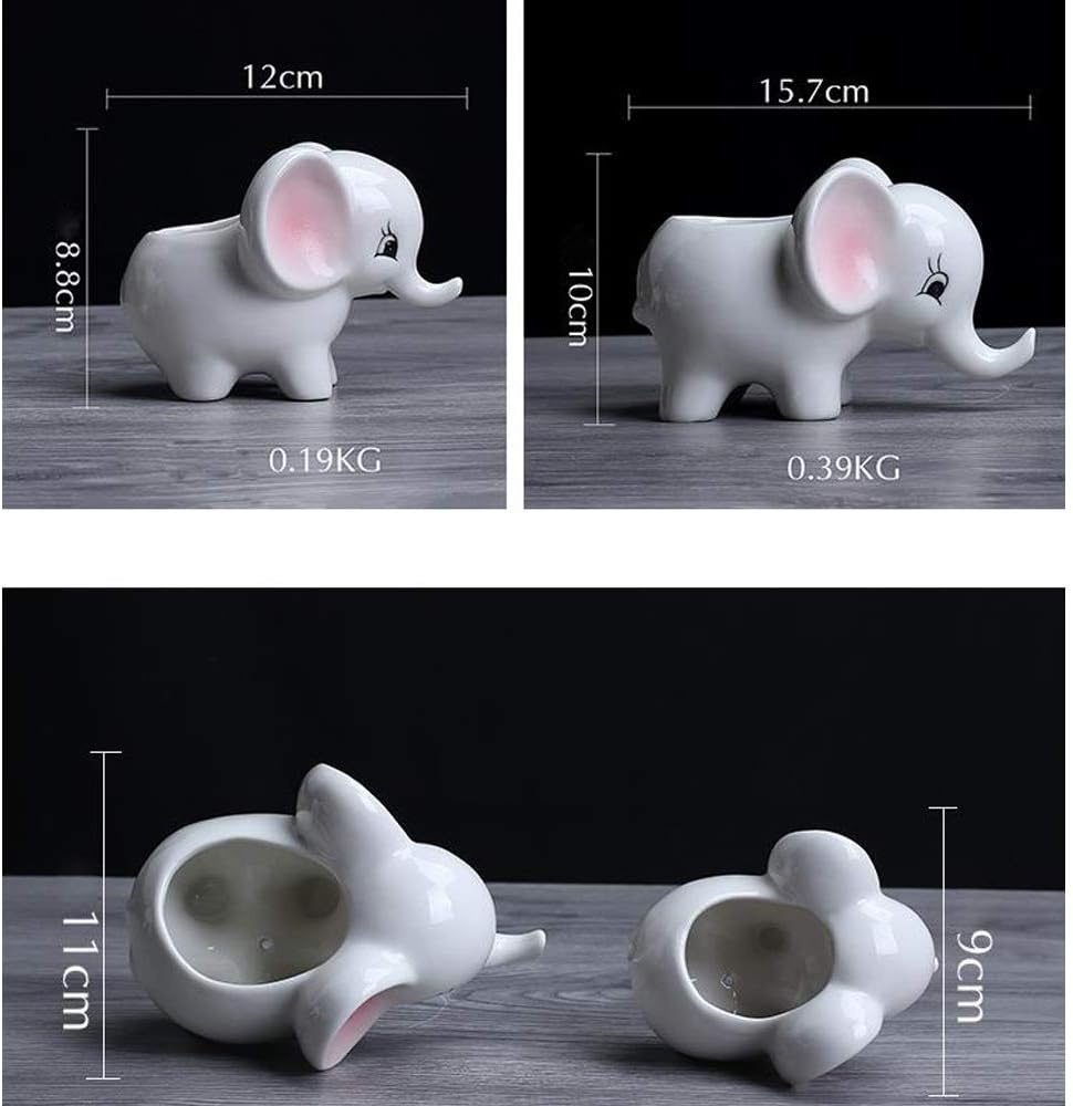 Elephant Plant Window Boxes White Mini Ceramic Flower Pot Cute Animals Succulent Planter Flowerpot (Mother and Son 1 Set)