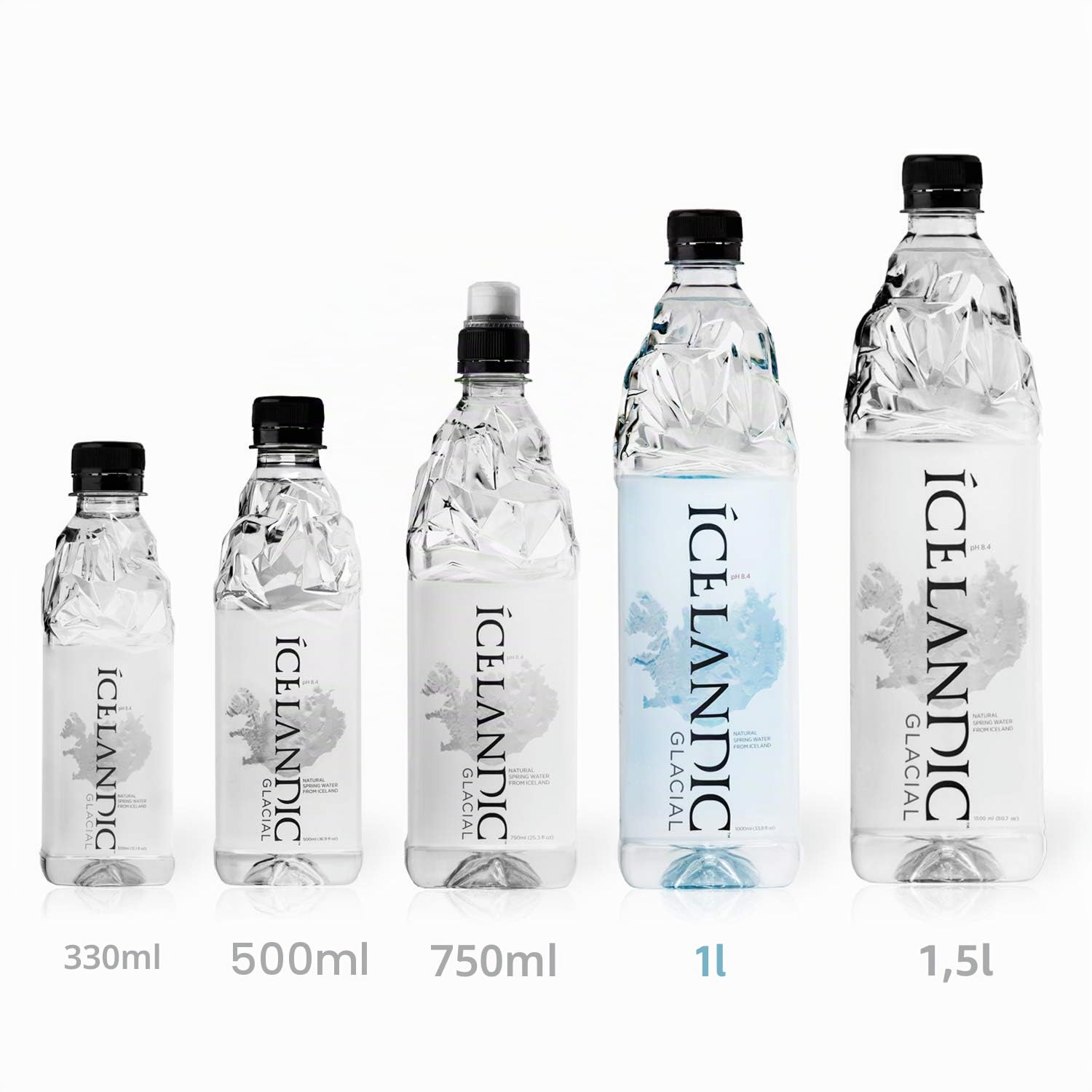 Icelandic Glacial Premium Natürliches Wasser 1 Liter Flaschen aus recyceltem PET x 12 pro Pack – Alkalisch/Niedriger pH-Wert, BPA-frei, Klimaneutral aus der isländischen Quelle. Geringer TDS-Gehalt.