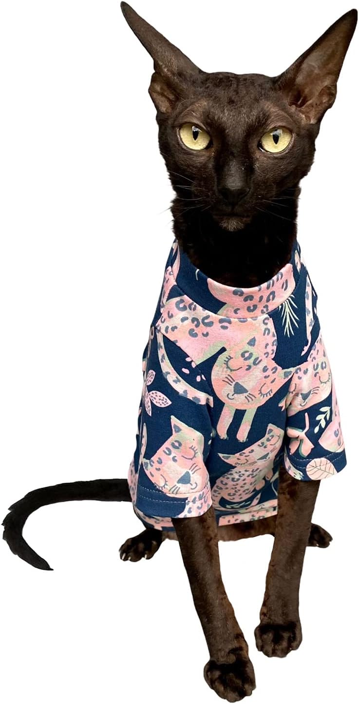 Hairless Cat's Cotton Stretch T-Shirt Maxi Storm Cat for Sphynx Cat (M)