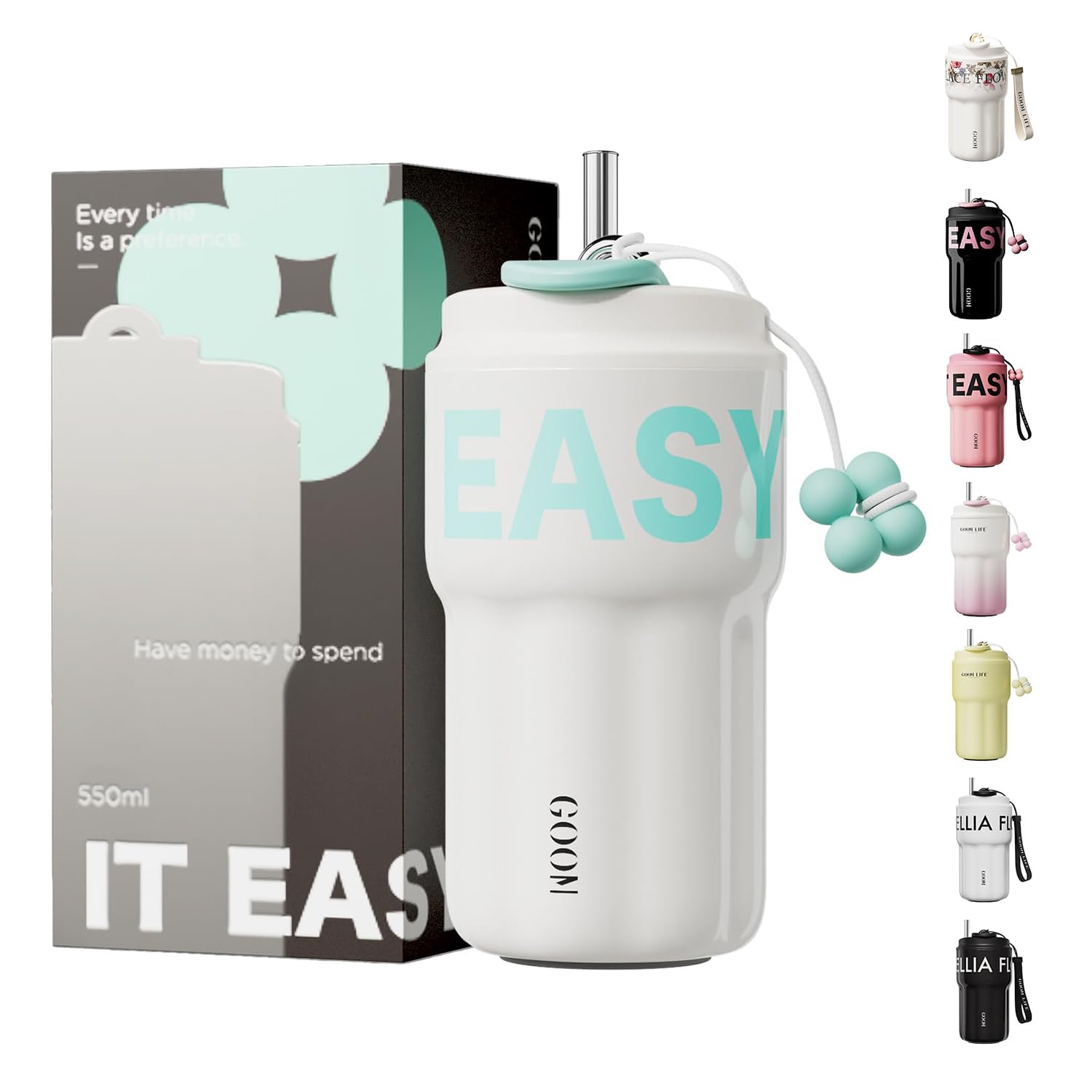 GOOM 18oz Travel Coffee Mug Tumbler with Lid and Straw, 18/10 Stainless Steel, 6-Layer Insulation, Spill Proof|Leak Proof Tumbler with Straw Mouth Rotary Lock, Coffee Mugs for Men|Women - White, Blue