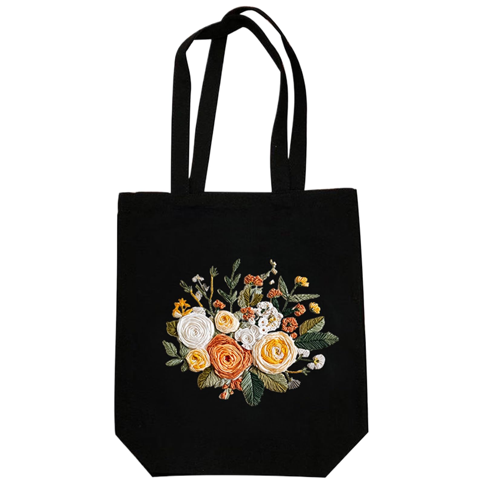 POETRYDRAW Apricot Bouquet Canvas Tote Bag Embroidery Kit with Hoop Frame DIY Craft Set for Adults 12.5x14.4in