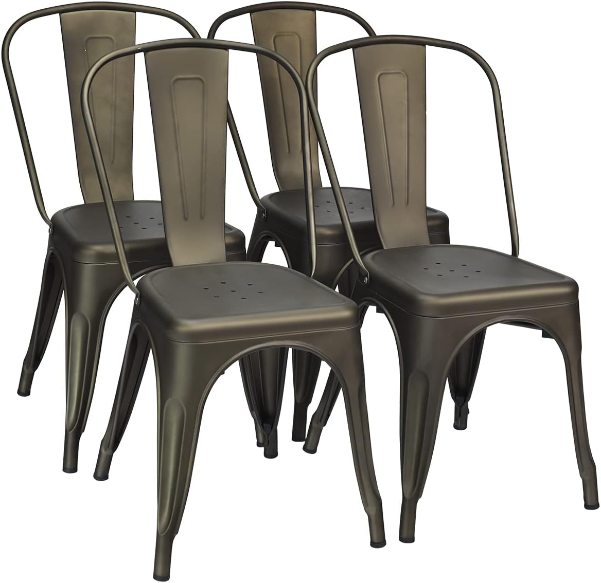 TANGZON Set of 4 Metal Dining Chairs, Stackable Industrial Kitchen Chairs with Slatted Backrest, Steel Side Chairs with Ventilated Seat and Rubber Foot Pads for Dining Room, Kitchen, Cafe, Restauran