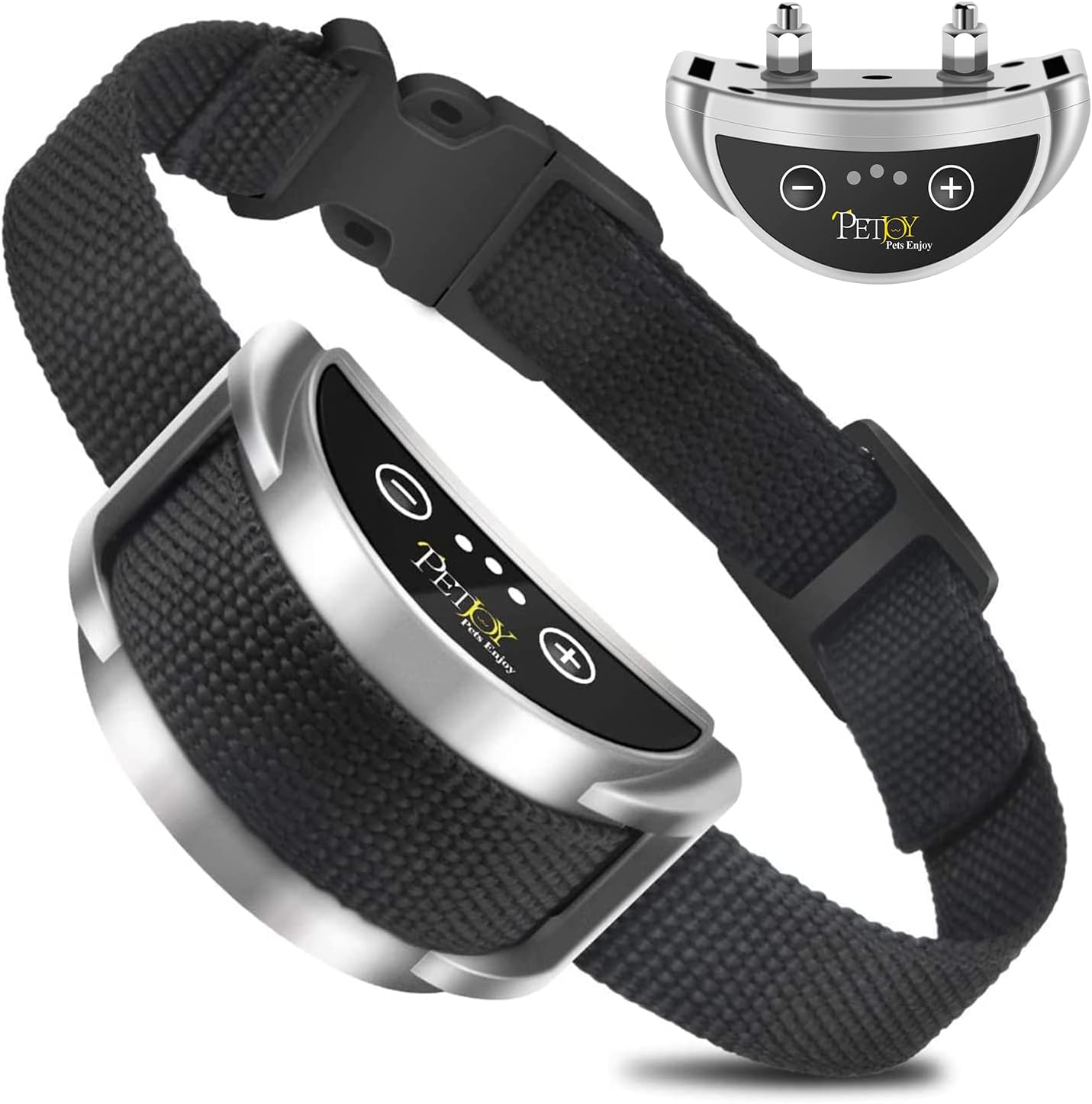 PetJoy Bark Collar Shock. Barking Collar w/2 Training Modes & 7 Progressive Training Levels Using Beep & Shock. for All Breed Small-Large Dogs. Easy to Use Waterproof Shock Collar for Dogs. (Silver)