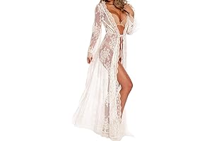 Women Sexy Long Lace Dress Sheer Gown See Through Lingerie Kimono Robe Swimsuit Cover Up