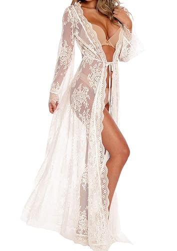 BUTTZO Women Sexy Long Lace Dress Sheer Gown See Through