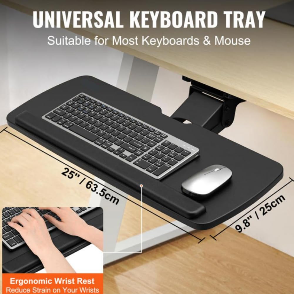 Bandeja ajustable para teclado debajo del escritorio, soporte deslizante de altura y ángulo para el hogar y la oficina, diseño ergonómico para mayor comodidad y productividad