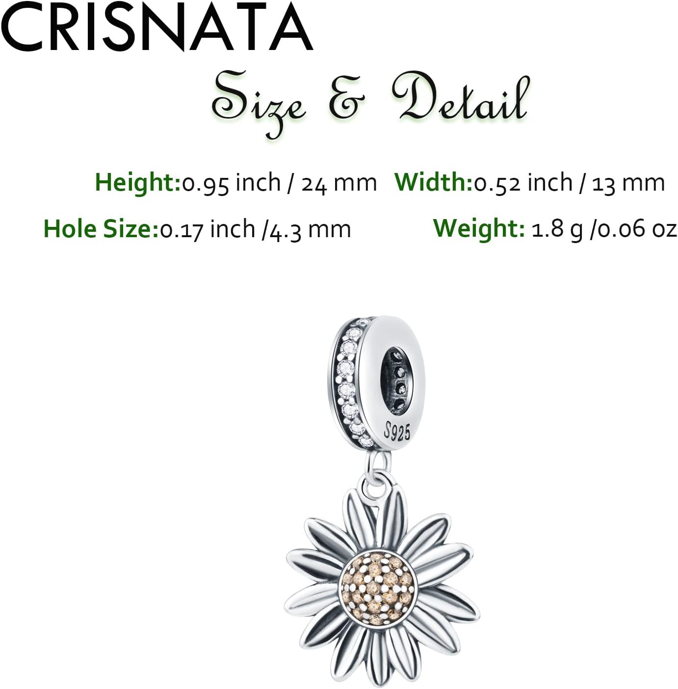 Daisy Flower Pendant Charms, Vintage 925 Sterling Silver Dangle Sunflower Beads with Clear CZ, fits Pandora Women Necklace Bracelet, Gifts for Grandma/Mother/Valentines Day - Image 2