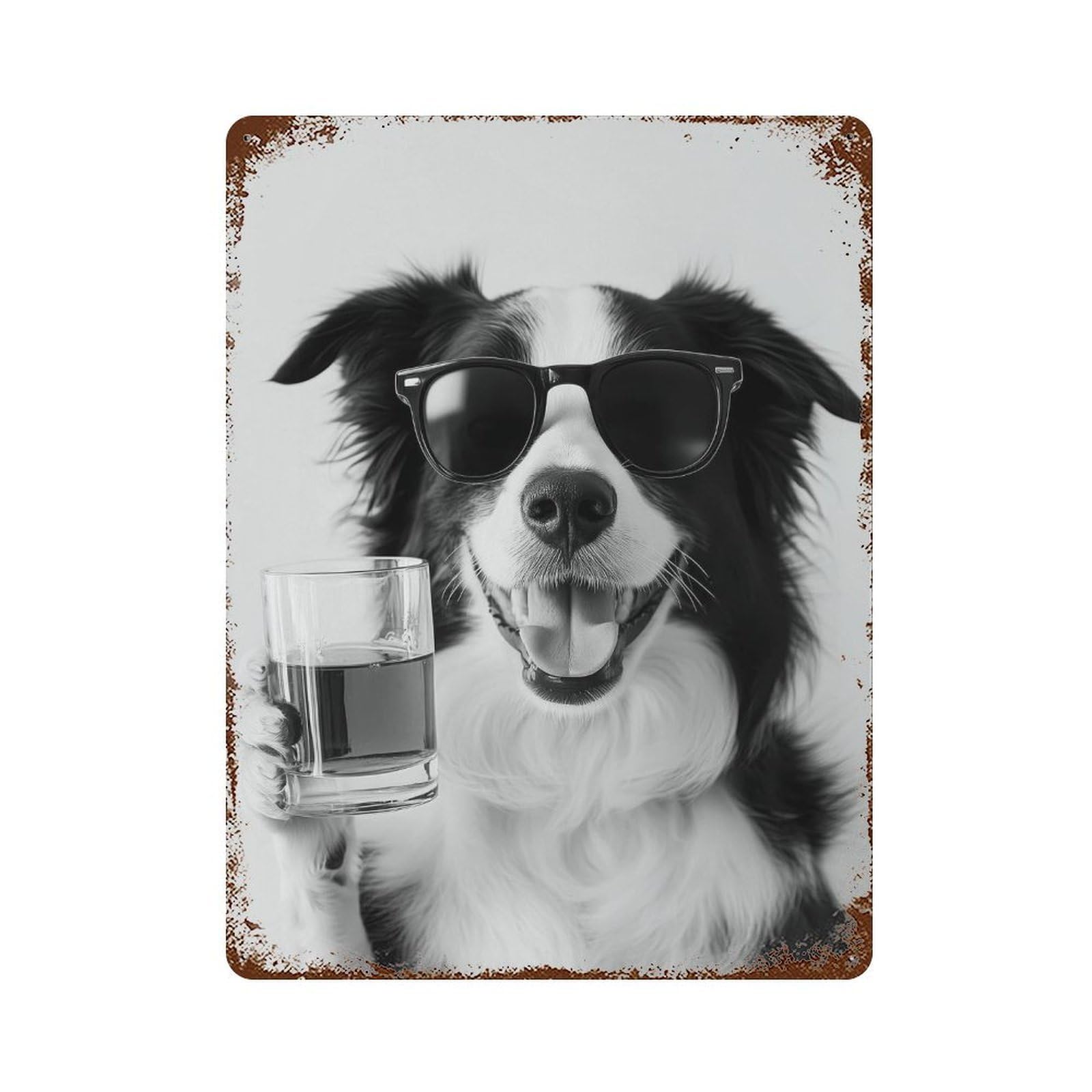 xiaoxiaoshen Funny Border Collie Whiskey Print Wall Decor Art Metal Tin Poster Modern Home Decor Art Home Bar Shop Decorations Vintage Sign 40x30cm