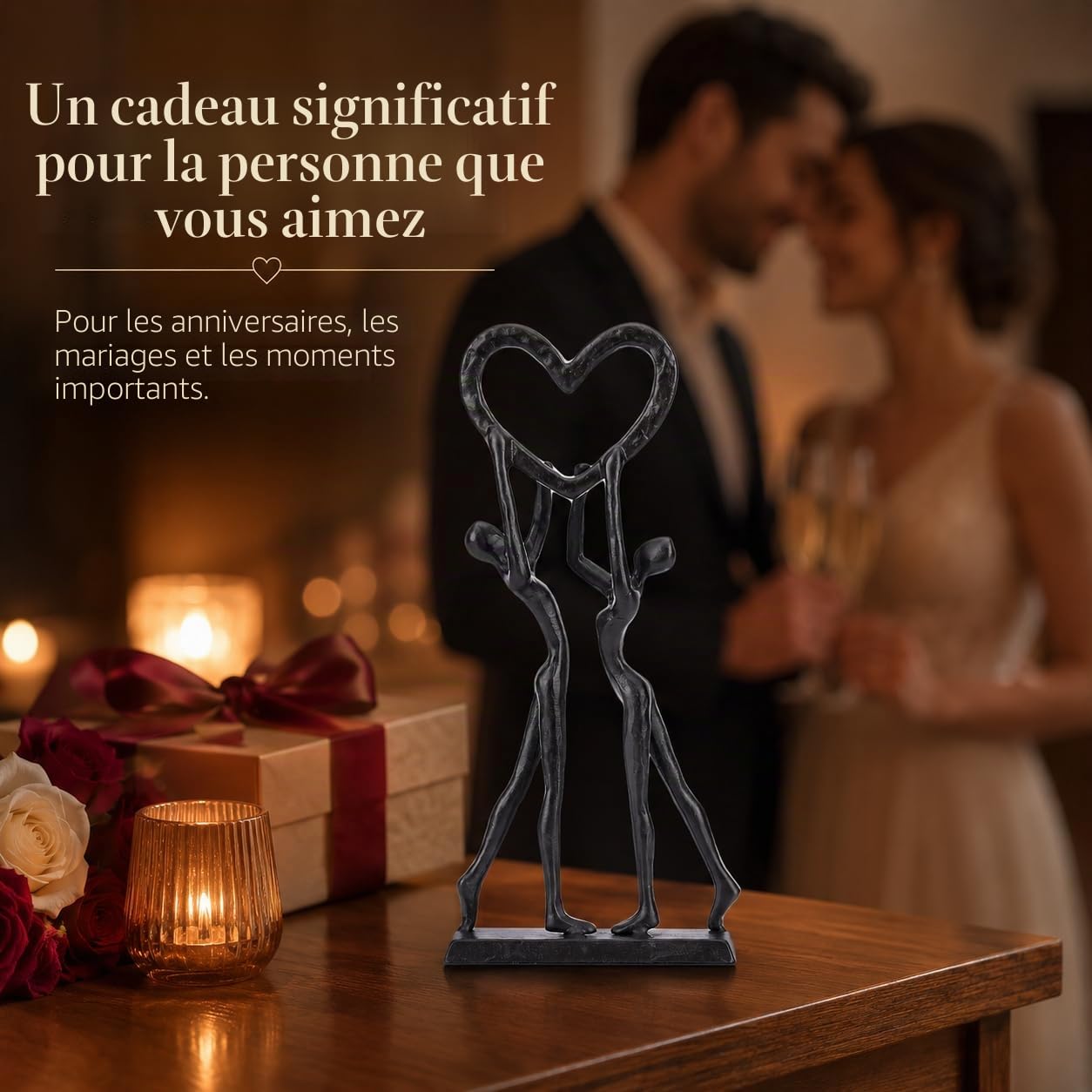 XMGZQ Sculpture en fer faite à la main en forme de cœur pour couples, elle ou épouse - Décoration d'intérieur